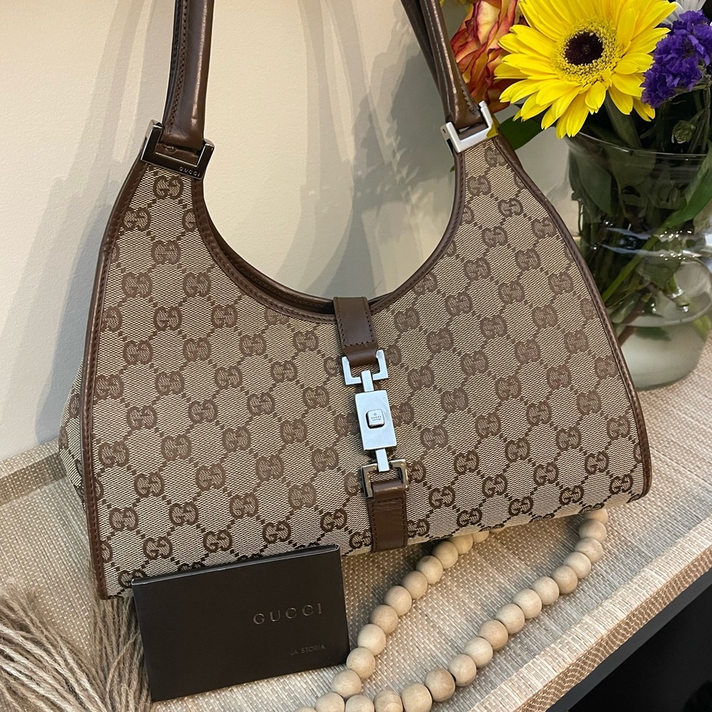 GUCCI Vintage Jackie Bardot Cloth & Leather Trimmed Bag - Picture 15 of 16